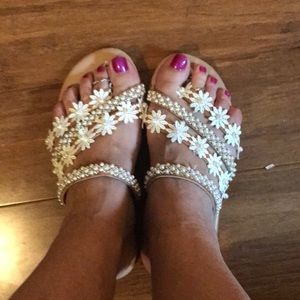 NWOB faux pearl and rhinestone sandals size 40